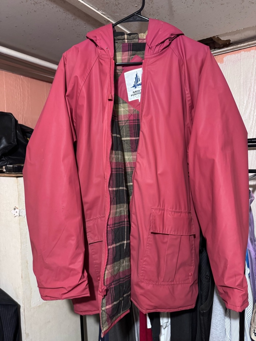 Misty Harbor Rain Jacket Womens 1X Red Hooded Waterproof Plaid Slicker